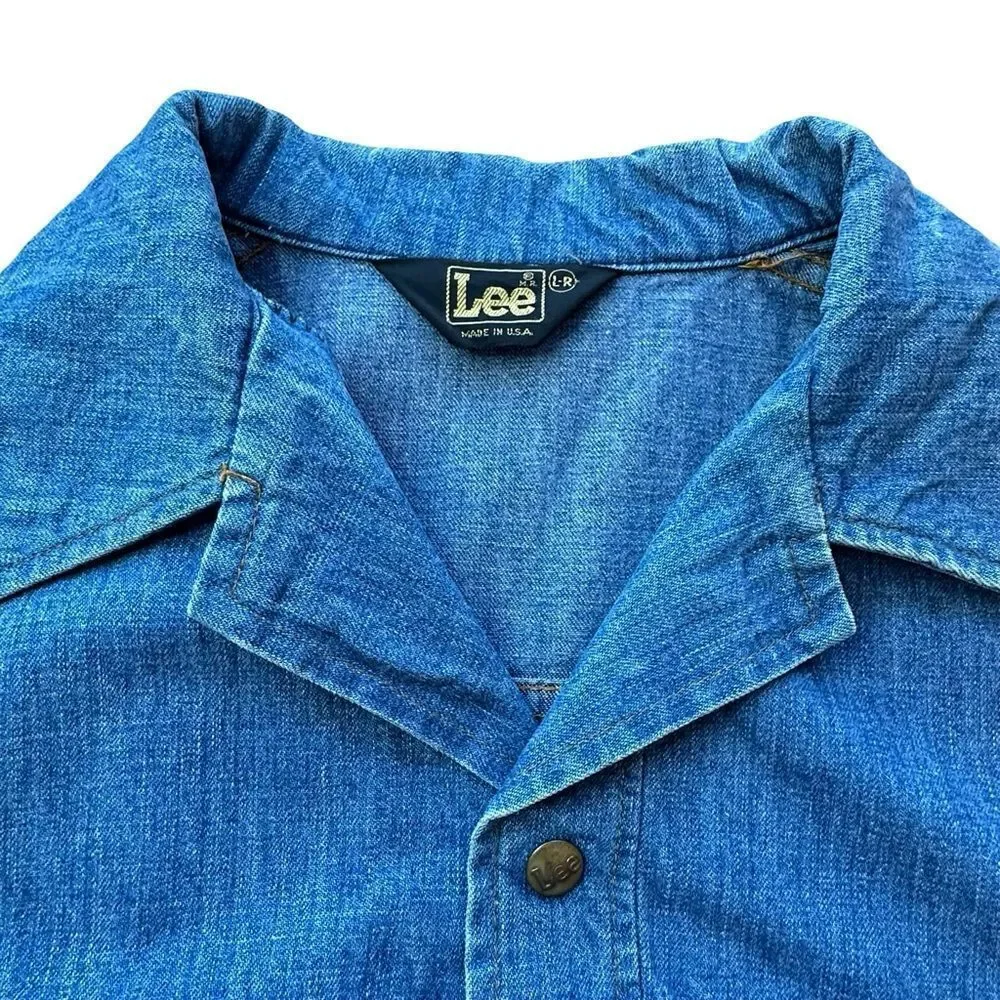 LEE Vintage Snap Front Light Blue Denim Jacket Size Large Regular